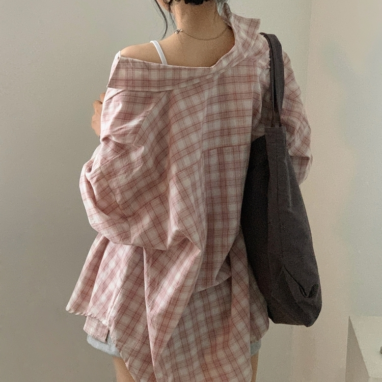 루즈핏 체크 셔츠남방 3color 핑크