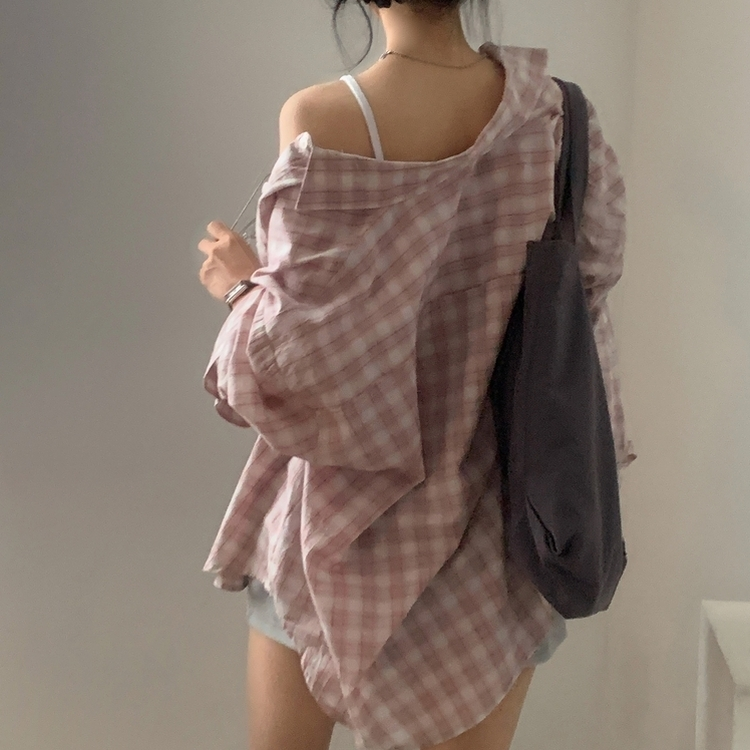 루즈핏 체크 셔츠남방 3color 핑크