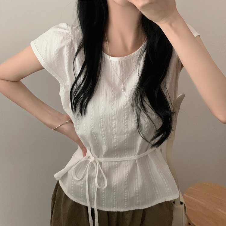 ブラウス キャップスリーブ半袖ブラウス WHITE