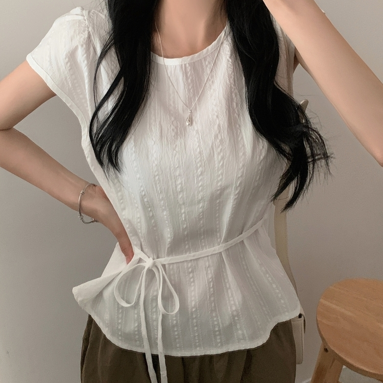 ブラウス キャップスリーブ半袖ブラウス WHITE