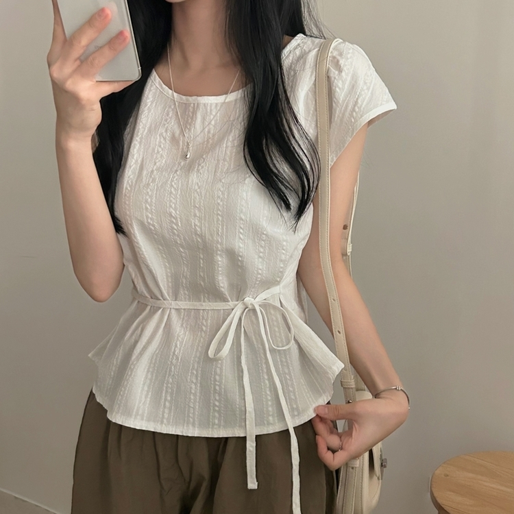 ブラウス キャップスリーブ半袖ブラウス WHITE