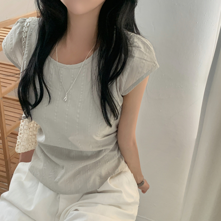 ブラウス キャップスリーブ半袖ブラウス LIGHT GRAY