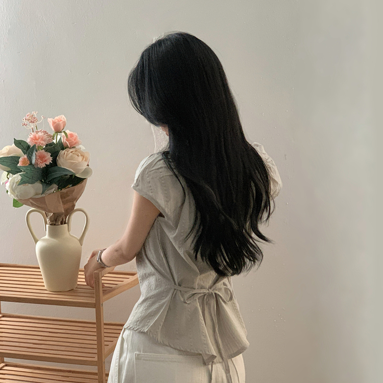 ブラウス キャップスリーブ半袖ブラウス LIGHT GRAY