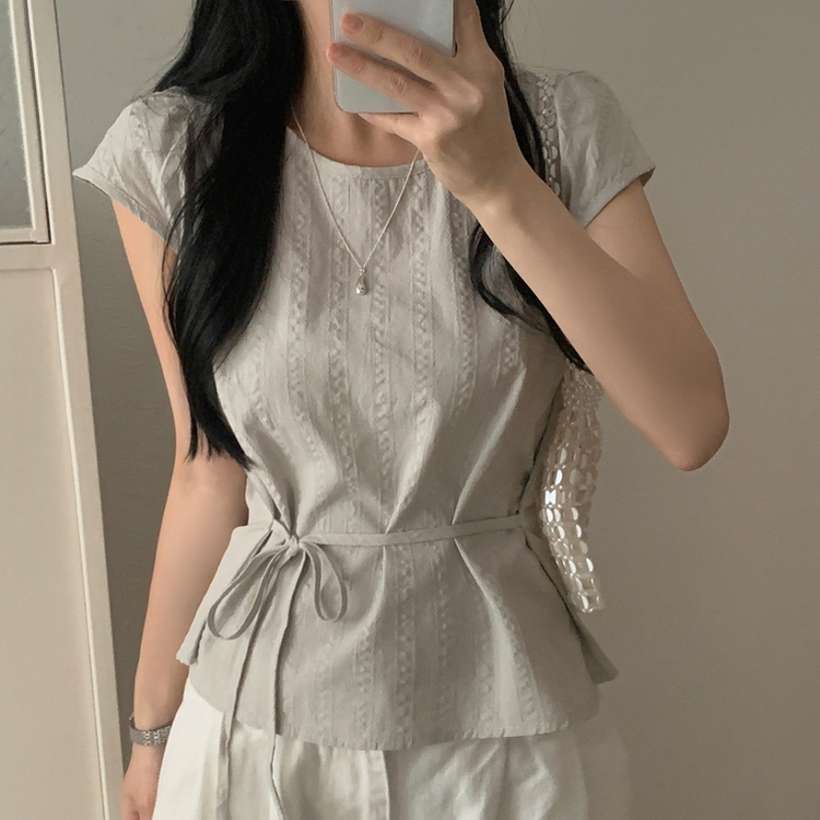 ブラウス キャップスリーブ半袖ブラウス LIGHT GRAY