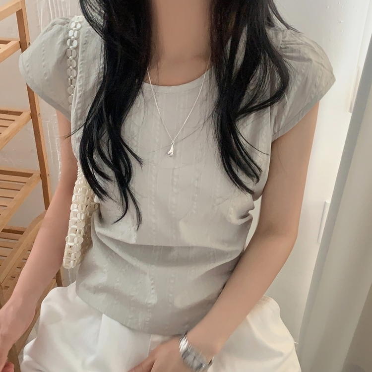 ブラウス キャップスリーブ半袖ブラウス LIGHT GRAY