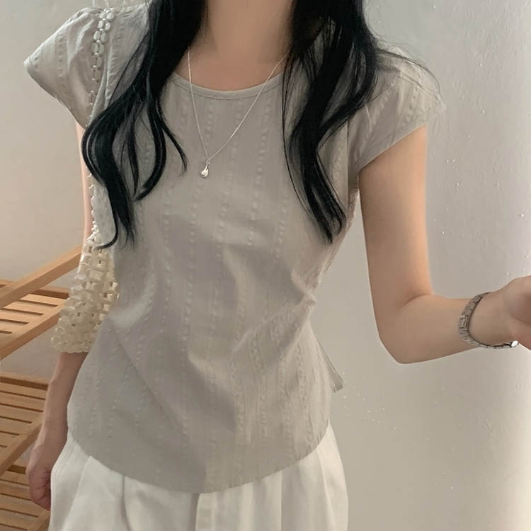 ブラウス キャップスリーブ半袖ブラウス LIGHT GRAY