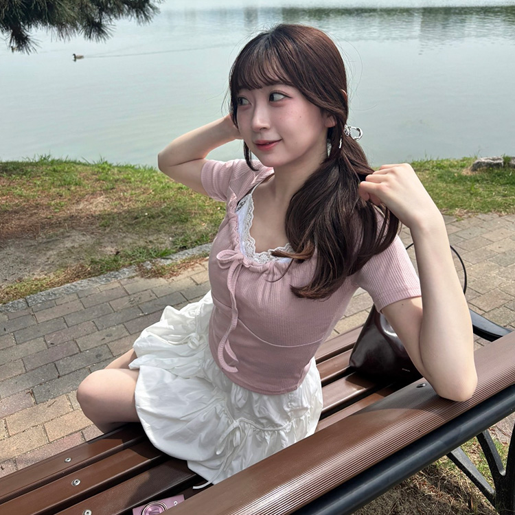 半袖Tシャツ リボンシャーリング半袖Tシャツ