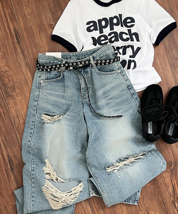 ダメージバルーンワイドデニムパンツ