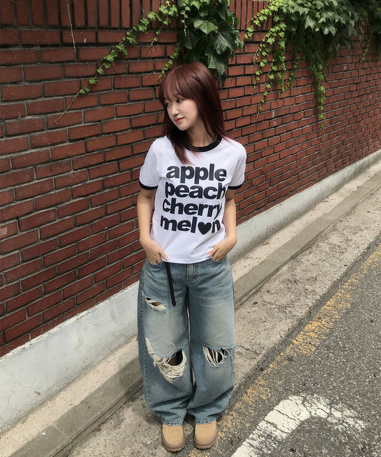 ダメージバルーンワイドデニムパンツ MIDDLE BLUE