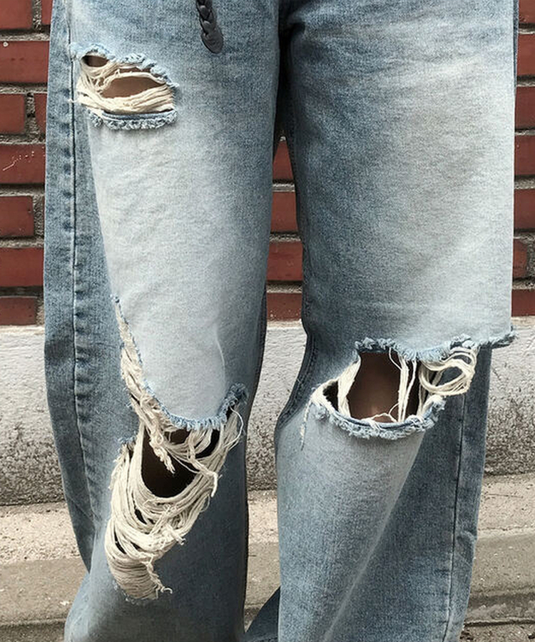 ダメージバルーンワイドデニムパンツ MIDDLE BLUE