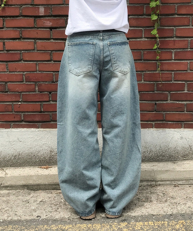 ダメージバルーンワイドデニムパンツ MIDDLE BLUE