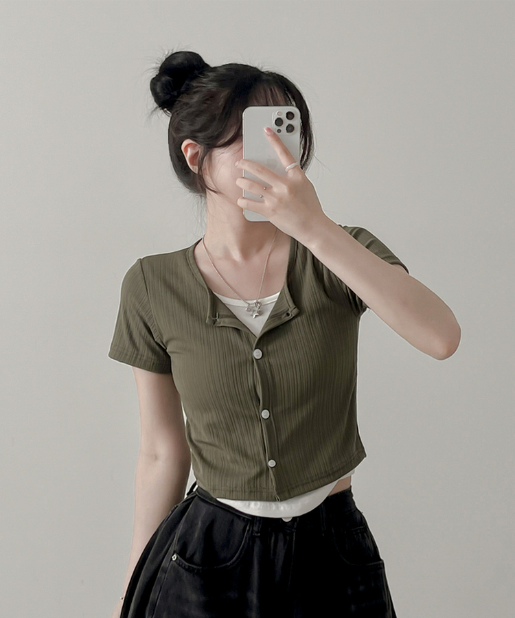 半袖Tシャツ レイヤードカーディガン半袖Tシャツ KHAKI