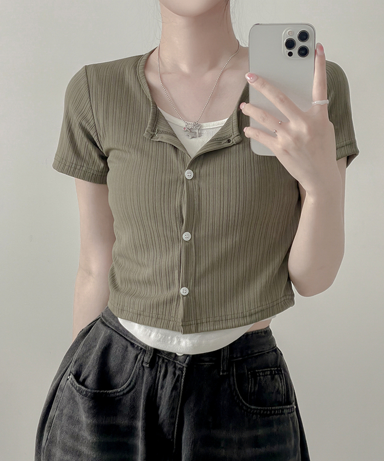 半袖Tシャツ レイヤードカーディガン半袖Tシャツ KHAKI