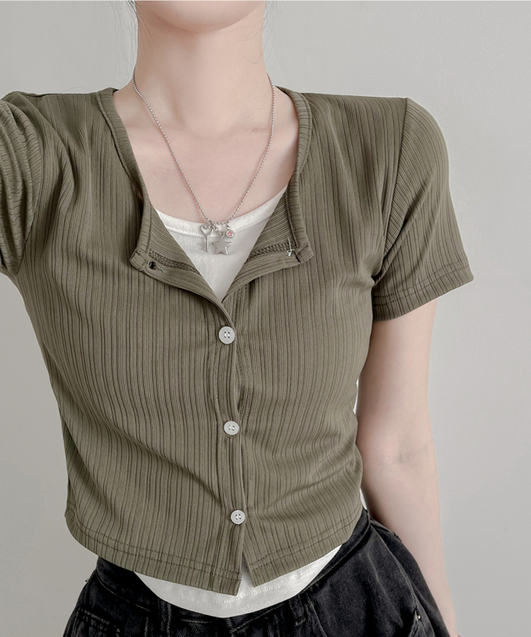 半袖Tシャツ レイヤードカーディガン半袖Tシャツ KHAKI