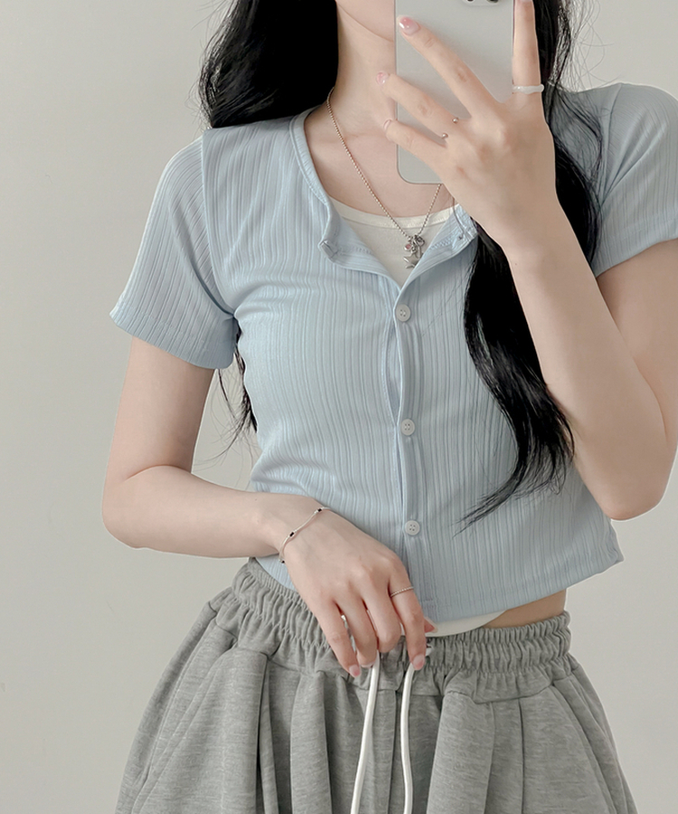 半袖Tシャツ レイヤードカーディガン半袖Tシャツ SKY BLUE