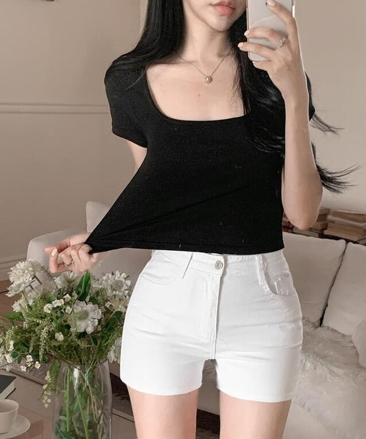 半袖Tシャツ スクエアクロップ半袖Tシャツ BLACK