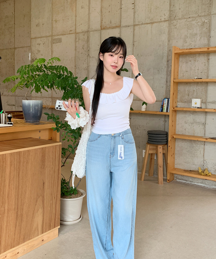 paloma wool ライトブルー リブ編み キャミソール コットンリブキャミソール：ライトブルー│胸が大きな女性のため