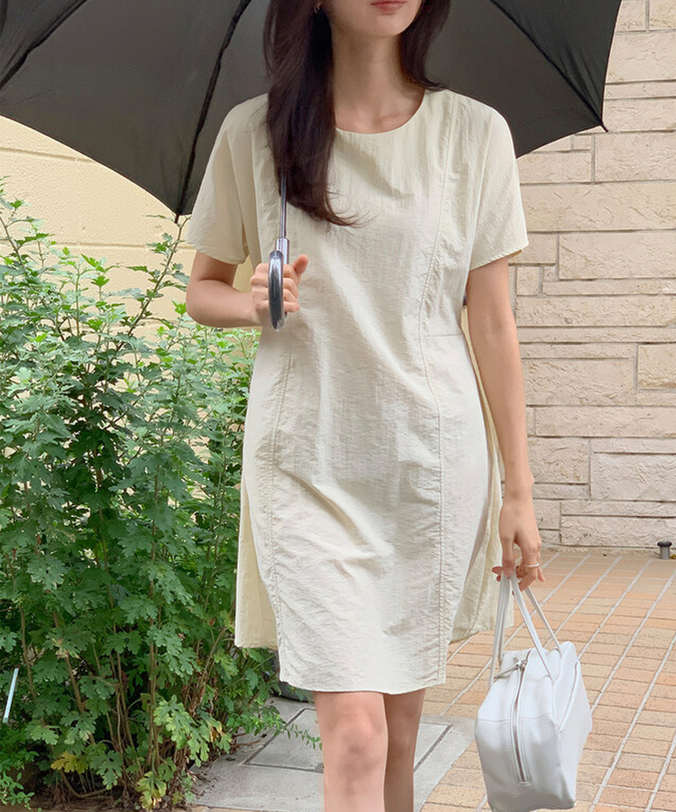 ロングワンピース 【丈別】ナイロンストラップ半袖ワンピース BUTTER BEIGE