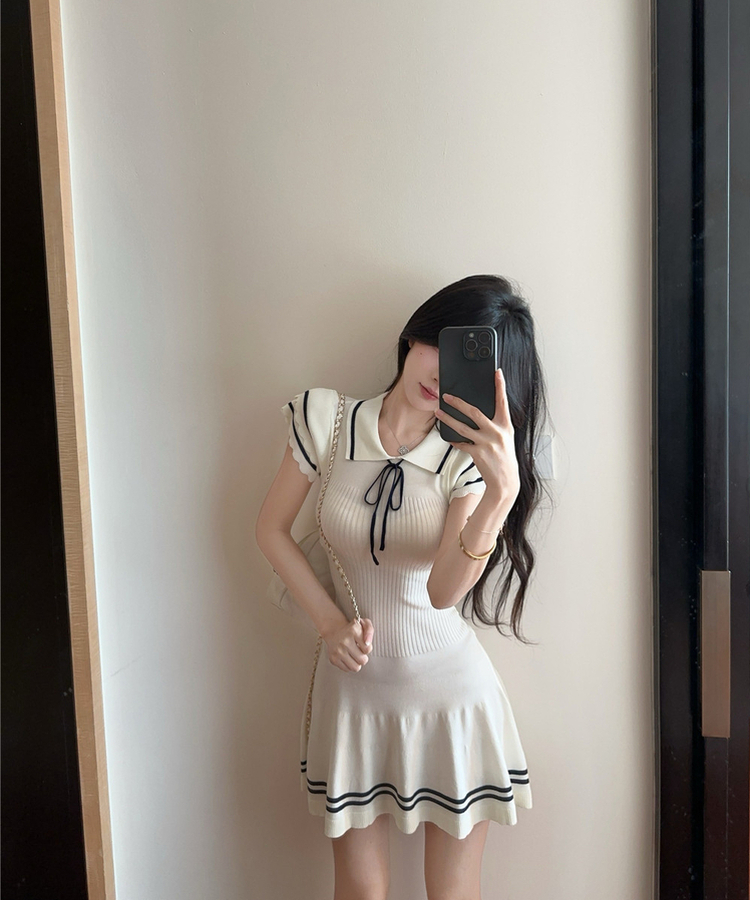 ミニワンピース リボンプリーツミニワンピース IVORY
