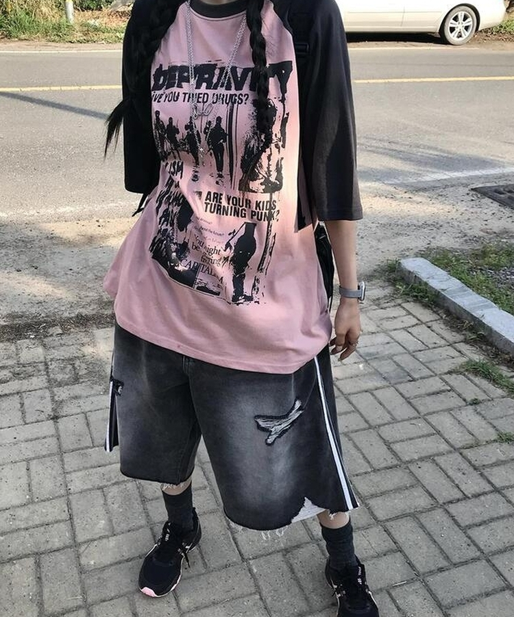 ショートパンツ ダメージトラックラインバミューダパンツ BLACK DENIM