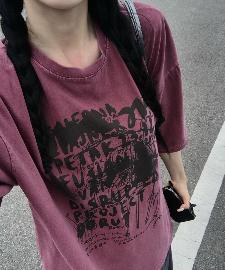 半袖Tシャツ ドリップピグメント半袖Tシャツ BURGUNDY