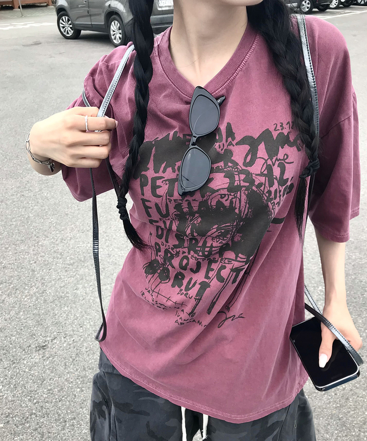 半袖Tシャツ ドリップピグメント半袖Tシャツ BURGUNDY