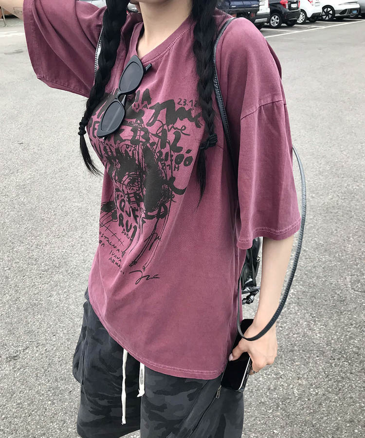 半袖Tシャツ ドリップピグメント半袖Tシャツ BURGUNDY