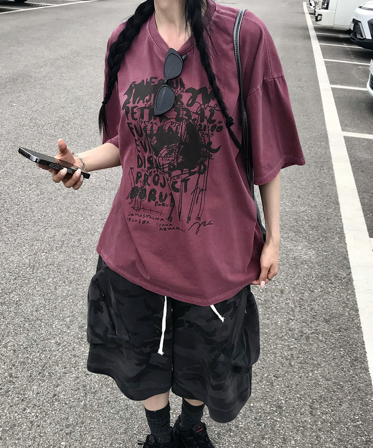 半袖Tシャツ ドリップピグメント半袖Tシャツ BURGUNDY
