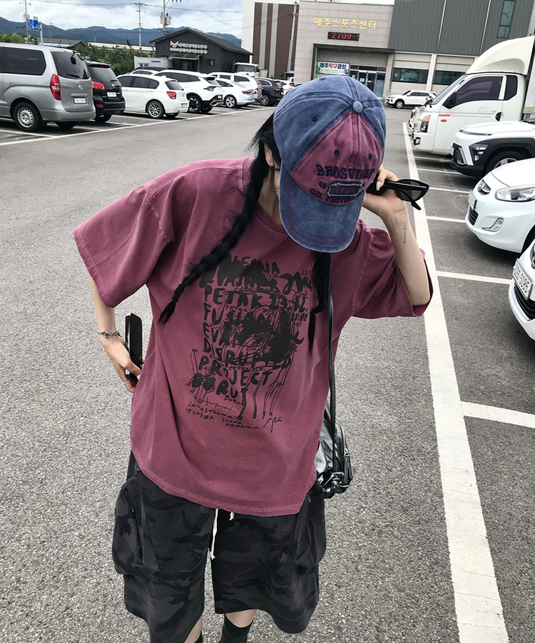 半袖Tシャツ ドリップピグメント半袖Tシャツ BURGUNDY