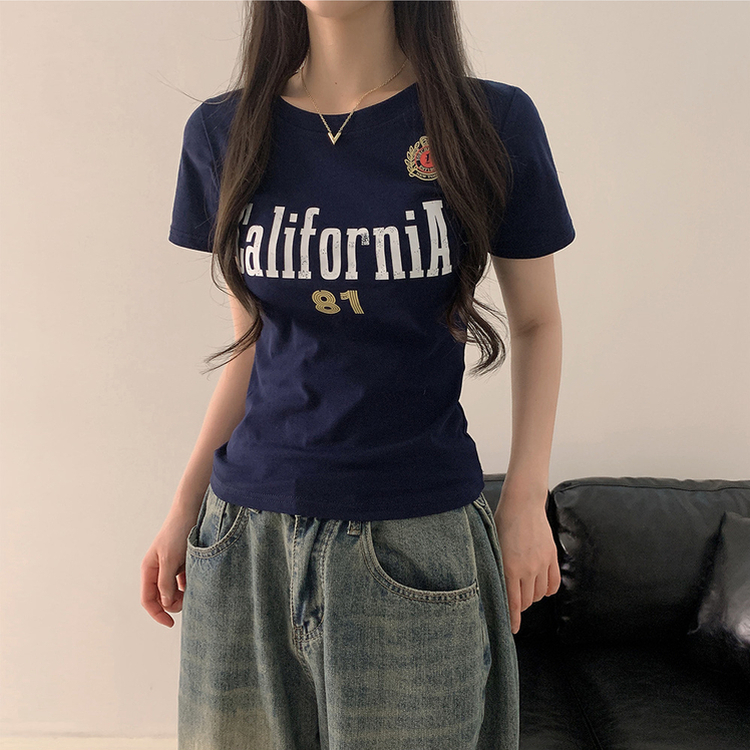 半袖Tシャツ スリムレタリング半袖Tシャツ NAVY