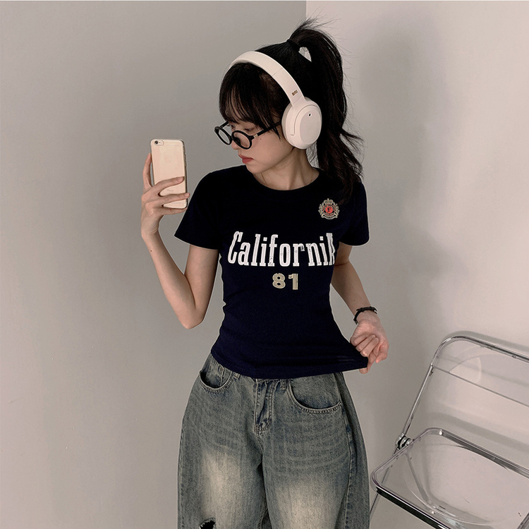 半袖Tシャツ スリムレタリング半袖Tシャツ NAVY