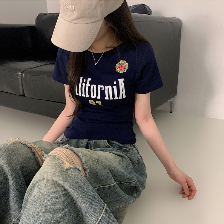 半袖Tシャツ スリムレタリング半袖Tシャツ NAVY
