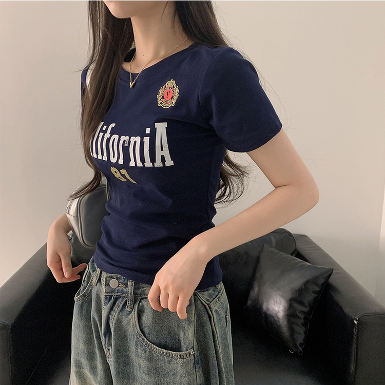 半袖Tシャツ スリムレタリング半袖Tシャツ NAVY