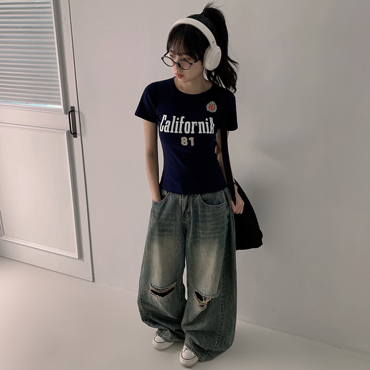 半袖Tシャツ スリムレタリング半袖Tシャツ NAVY