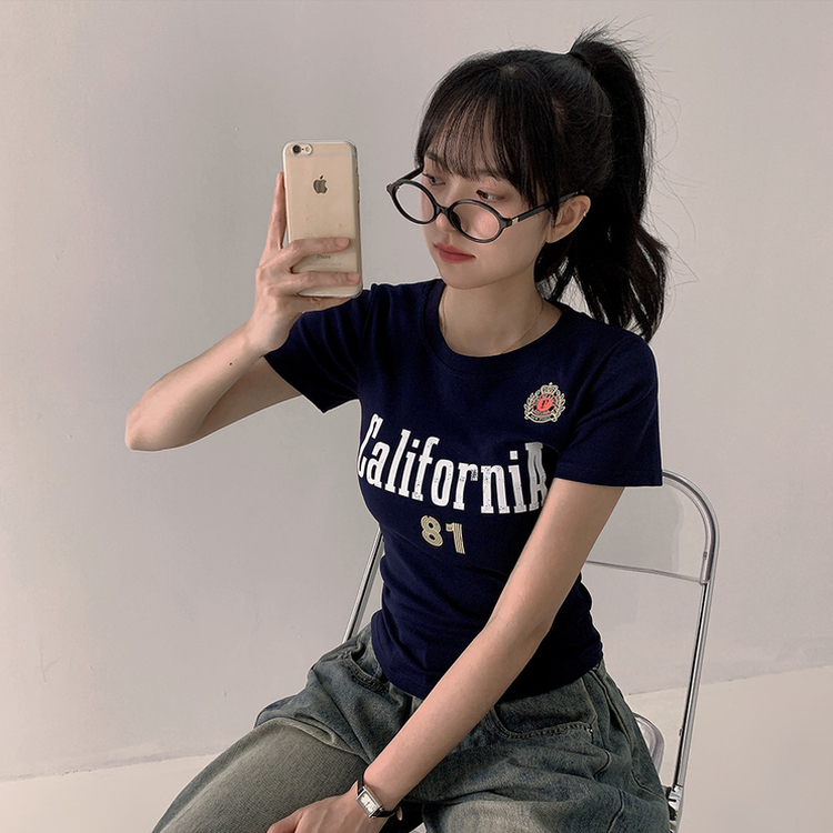 半袖Tシャツ スリムレタリング半袖Tシャツ NAVY