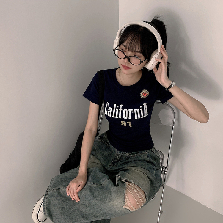 半袖Tシャツ スリムレタリング半袖Tシャツ NAVY