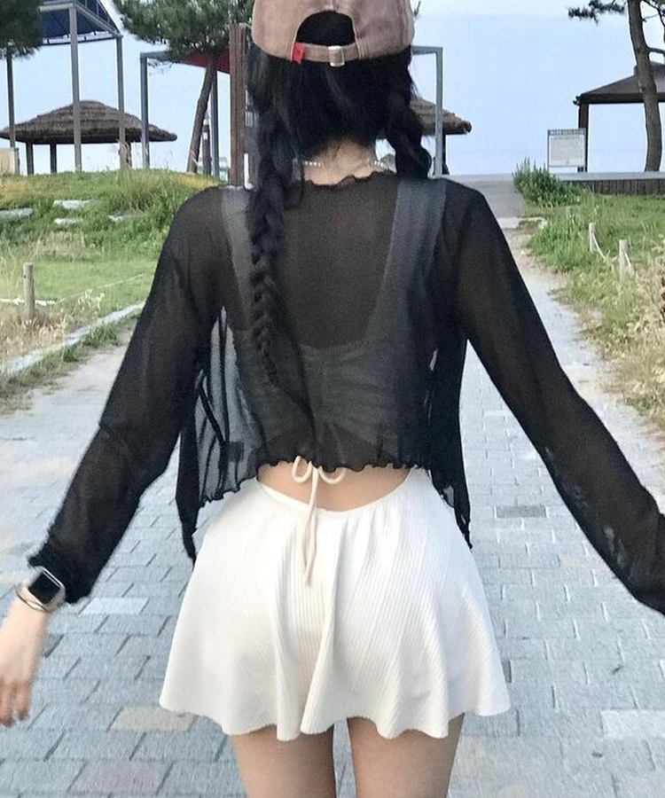カーディガン シースルーボレロカーディガン(5color) BLACK