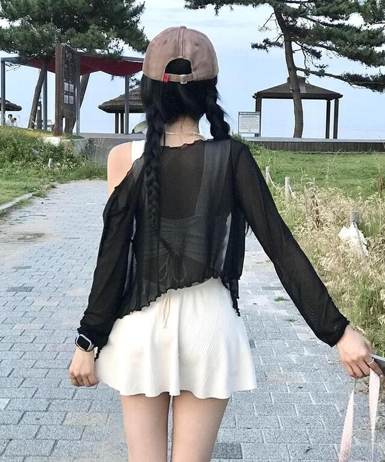 カーディガン シースルーボレロカーディガン(5color) BLACK