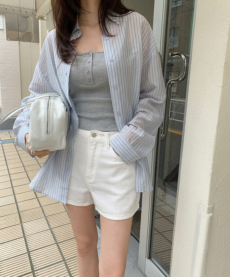 シャツ ストライプシースルーシャツ BLUE + BROWN