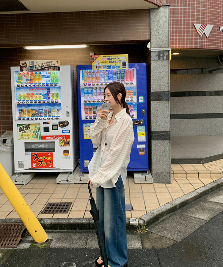 シャツ ストライプシースルーシャツ CREAM + BROWN