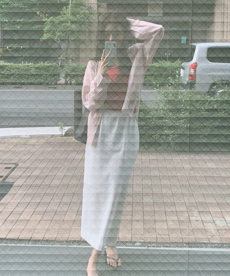 シャツ ストライプシースルーシャツ PINK + BROWN