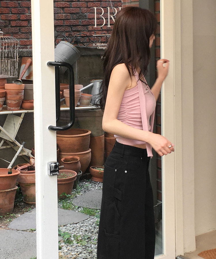 【タイ付き】シャーリングチューブトップ PINK