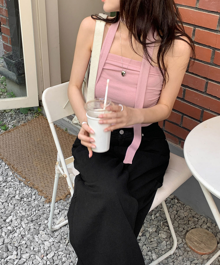 【タイ付き】シャーリングチューブトップ PINK