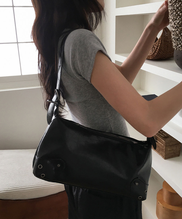 バッグ レザービンテージショルダーミニバッグバッグ BLACK