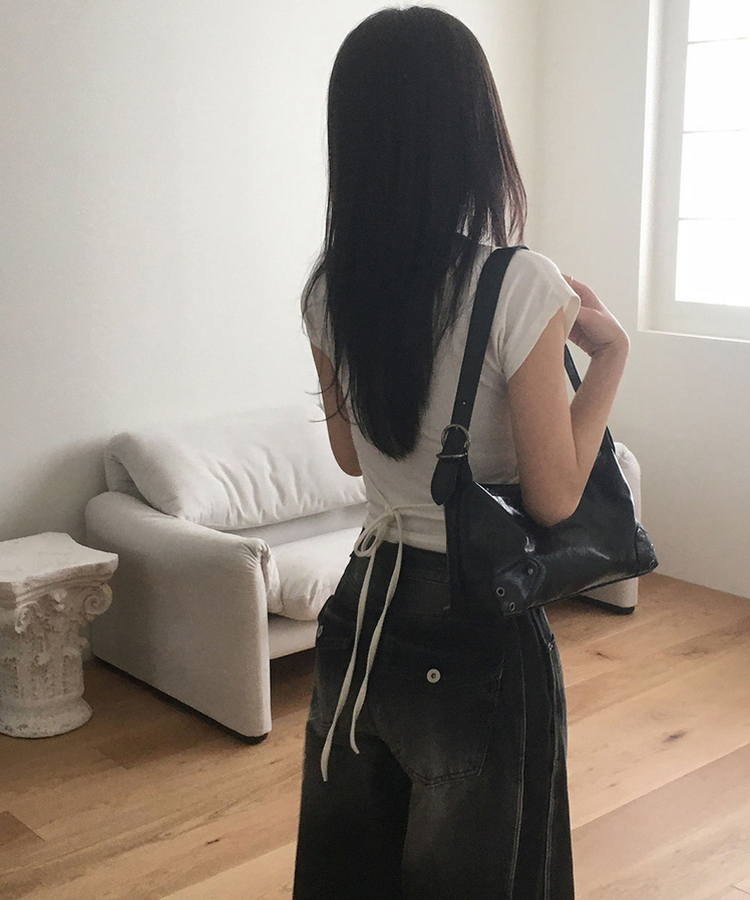 バッグ レザービンテージショルダーミニバッグバッグ BLACK