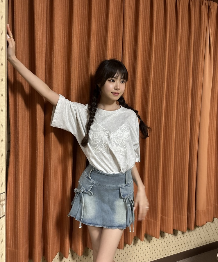 yukiemon おリボンデニムミドルスカート yukiemon おリボンデニムミドルスカート☆3L☆fl5☆大きいサイズ