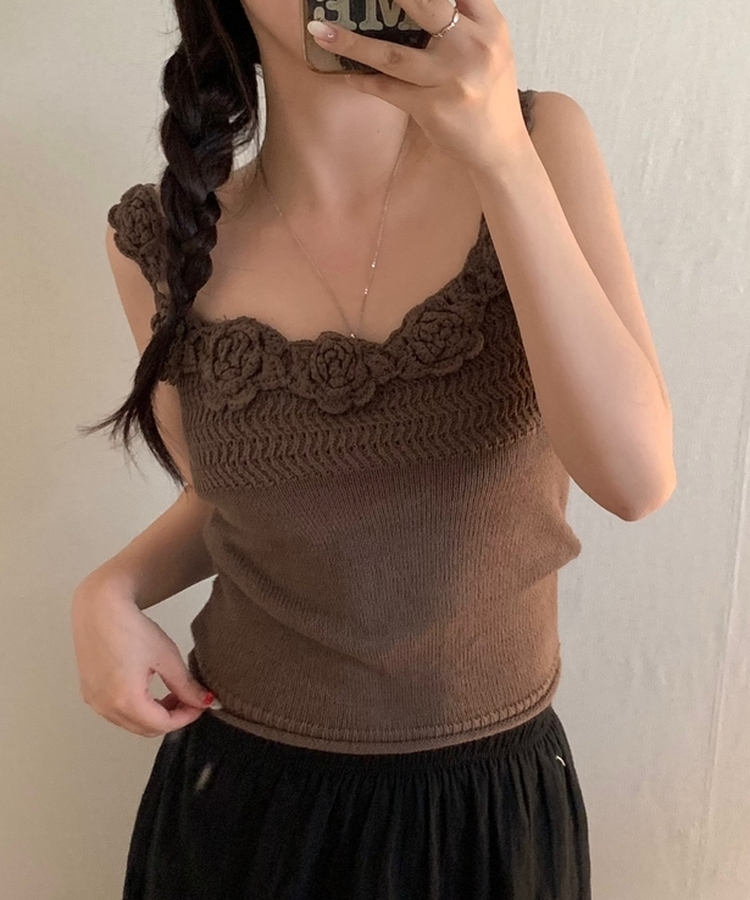 コサージュニットキャミソール BROWN