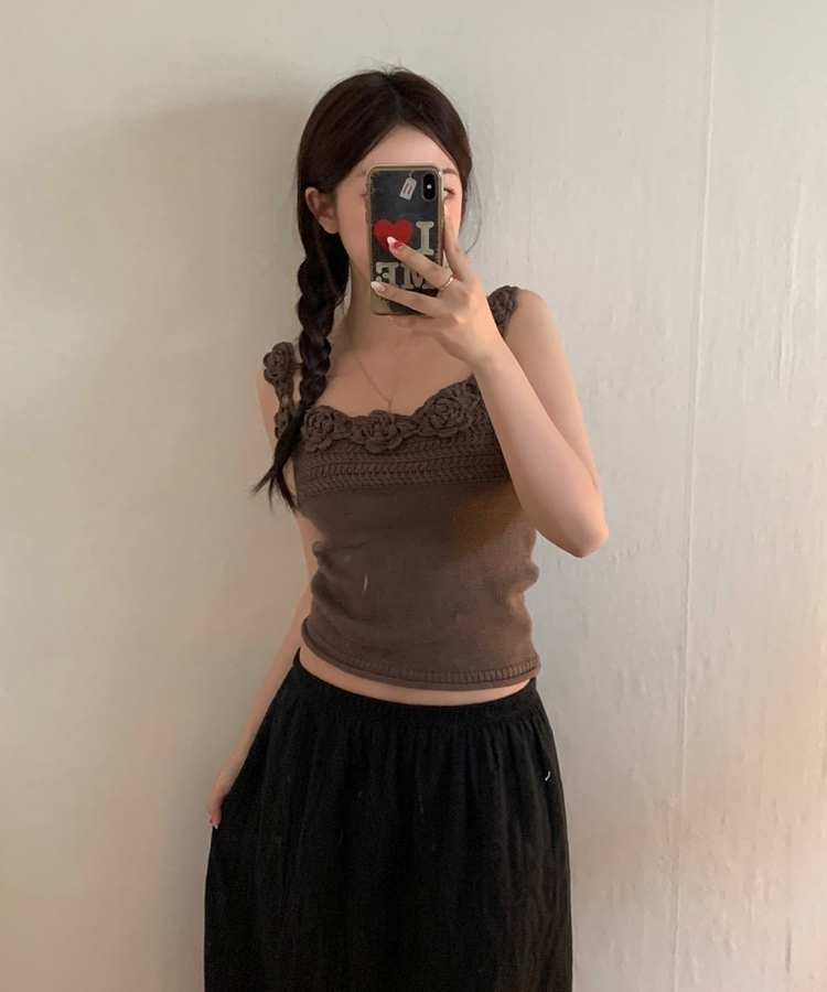 コサージュニットキャミソール BROWN