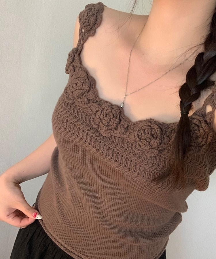 コサージュニットキャミソール BROWN