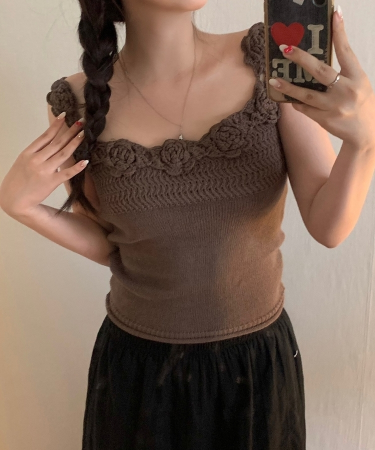 コサージュニットキャミソール BROWN